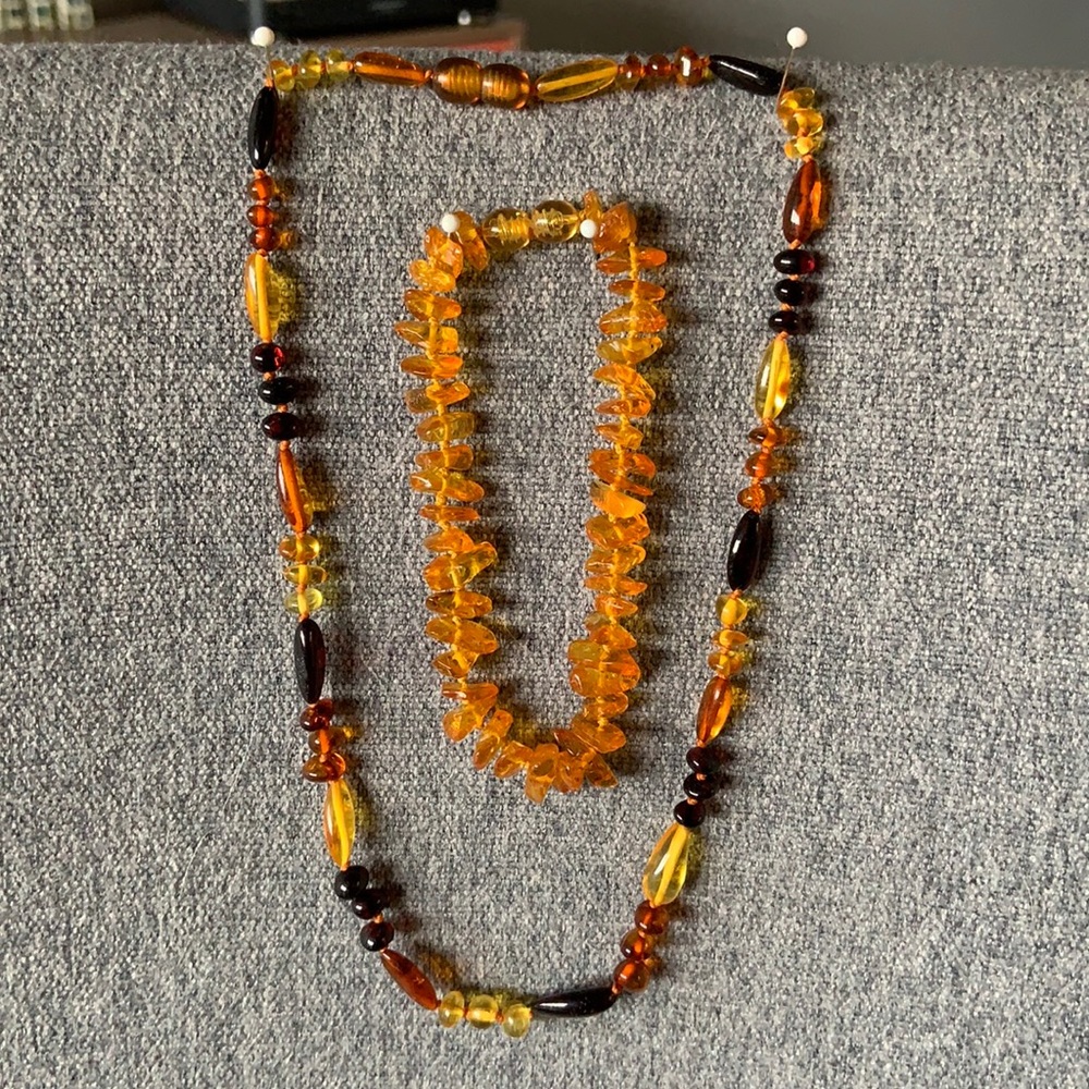 Amber beaded necklace + bracelet bundle